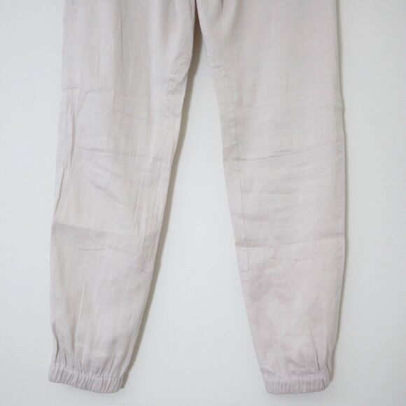 Vince Size 4 Linen Blend Patchwork Cargo Jogger Pants Cream Zipper Front - Picture 11 of 12